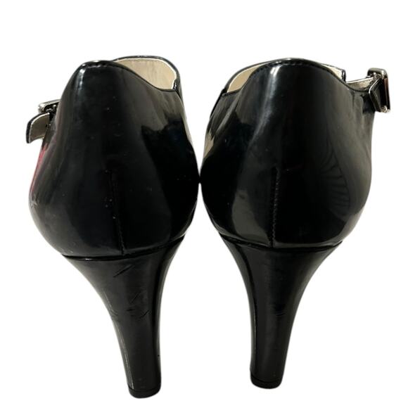 Etienne Aigner Opera T-Strap Black Open Toe Sandal Heels Women’s Size 9 - Picture 6 of 7